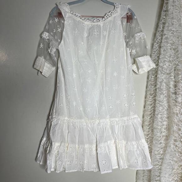 For Love & Lemons Hermosa Eyelet Cute Sweet Mesh Sleeve off Shoulder Dress - Picture 9 of 10